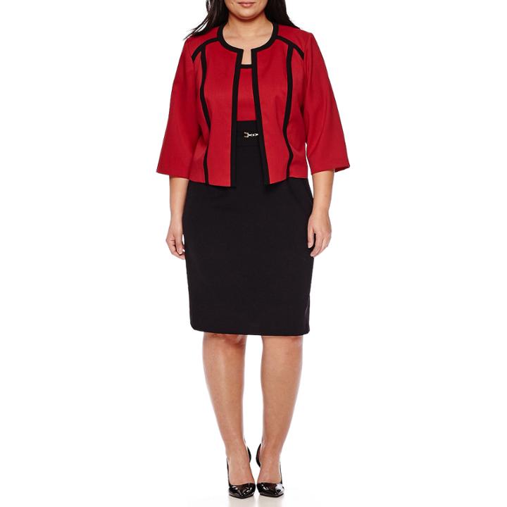 Studio 1 3/4-sleeve Piped Structured Jacket Dress - Plus