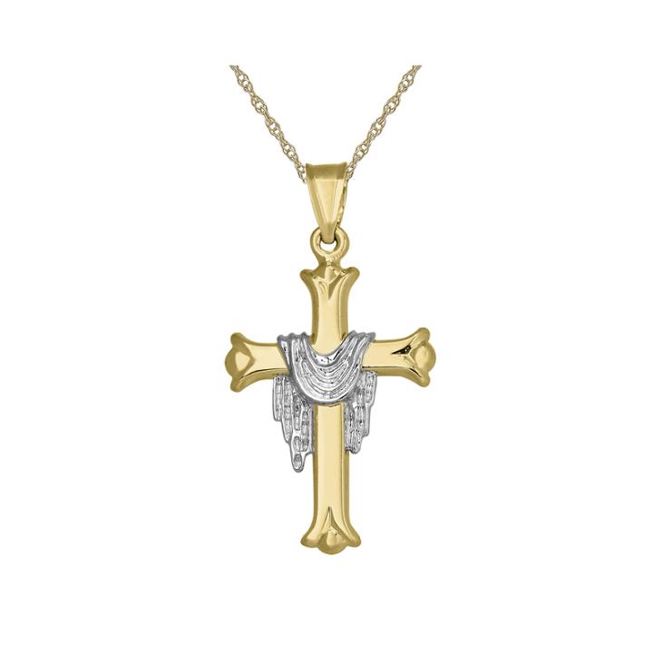 Infinite Gold&trade; 14k Two-tone Gold Draped Cross Pendant Necklace