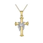 Infinite Gold&trade; 14k Two-tone Gold Draped Cross Pendant Necklace