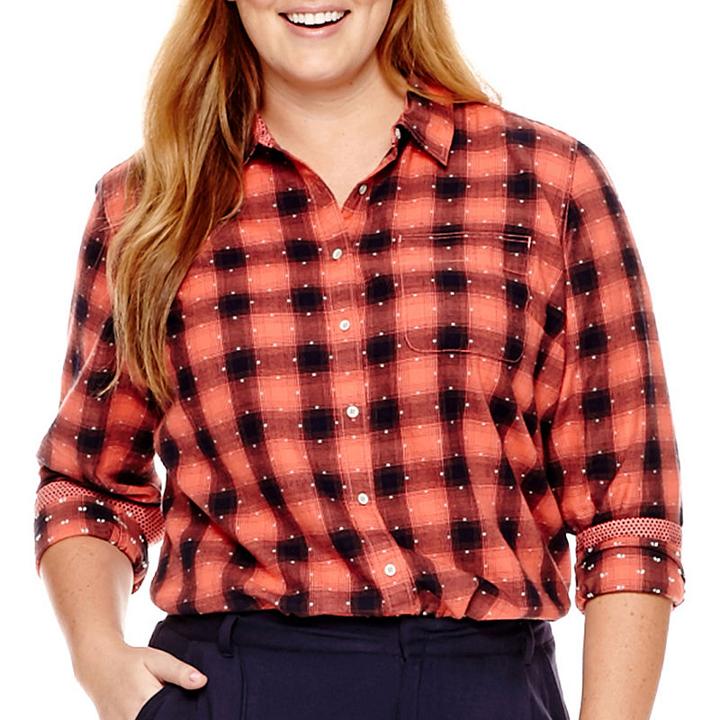 Stylus&trade; Long-sleeve Brushed Twill Plaid Shirt - Plus