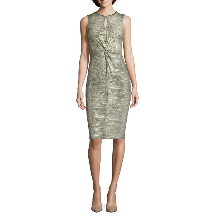 J. Taylor Sleeveless Metallic Twist-detail Sheath Dress