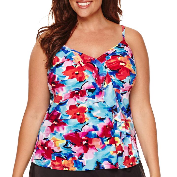 Jamaica Bay Pretty Pleats Diagonal Ruffle Tankini Swim Top