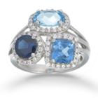 Womens Blue Topaz Blue Sterling Silver 3-stone Ring