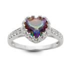 Womens Genuine Mystic Fire Topaz Blue Sterling Silver Heart Cocktail Ring