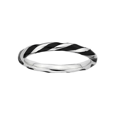 Personally Stackable Sterling Silver Black Enamel Twist Ring