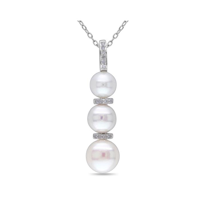 Cultured Freshwater Pearl & Diamond Accent Sterling Silver Pendant