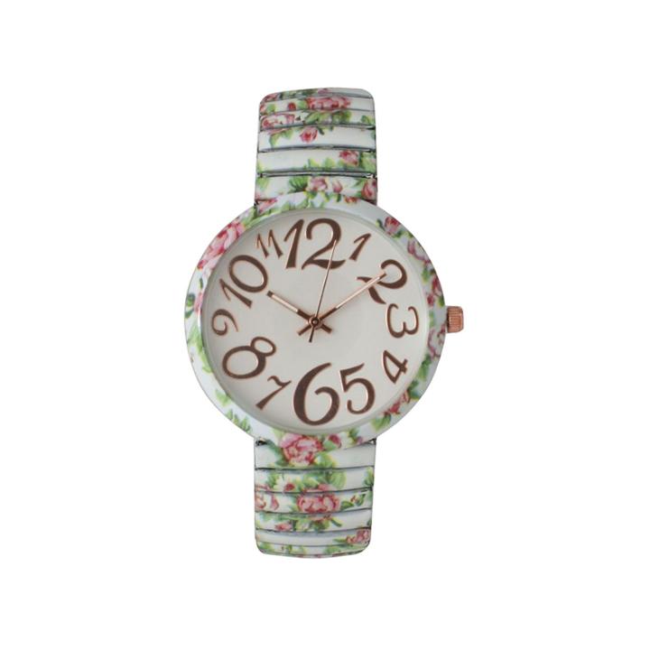 Olivia Pratt Womens Dainty White Pink Green Floral Expansion Band Watch 25975dainty White Pink Green