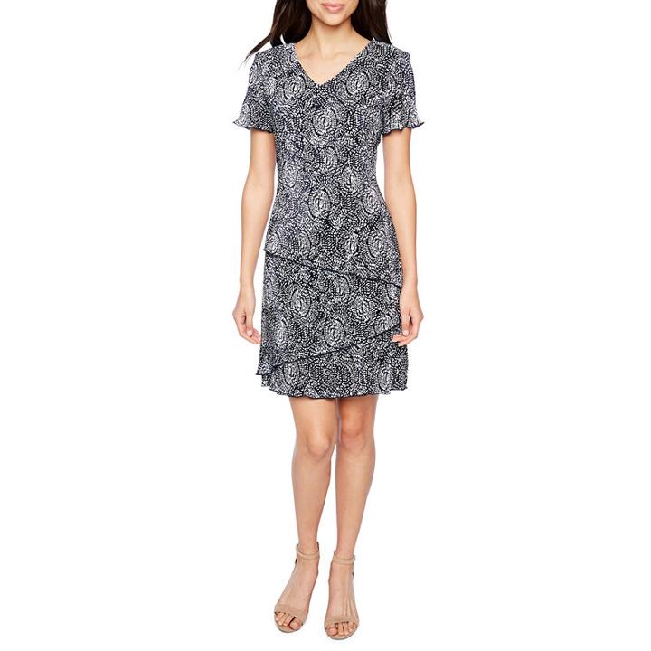 Connected Apparel Short Sleeve Tiered Sheath Dress