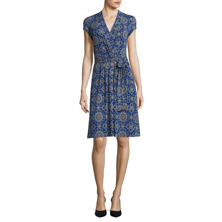 Liz Claiborne Short Sleeve Medallion Wrap Dress