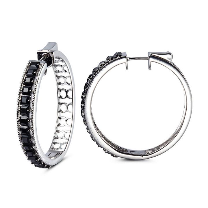 Genuine Black Spinel Hoop Earrings