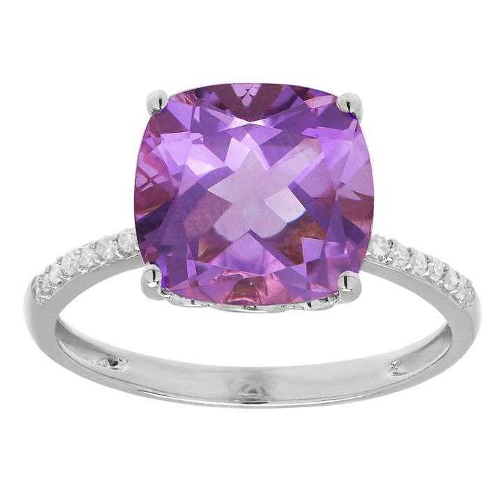 Womens Diamond Accent Genuine Amethyst Purple 10k Gold Cocktail Ring