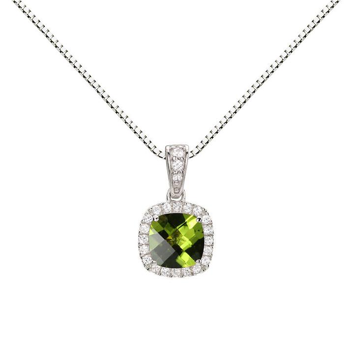 Womens Genuine Green Peridot Sterling Silver Round Pendant Necklace