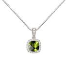 Womens Genuine Green Peridot Sterling Silver Round Pendant Necklace