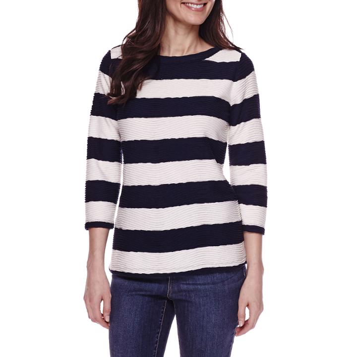 St. John's Bay 3/4-sleeve Stripe Texture Shirt - Petites