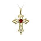 Lab-created Ruby 10k Yellow Gold Cross Pendant Necklace