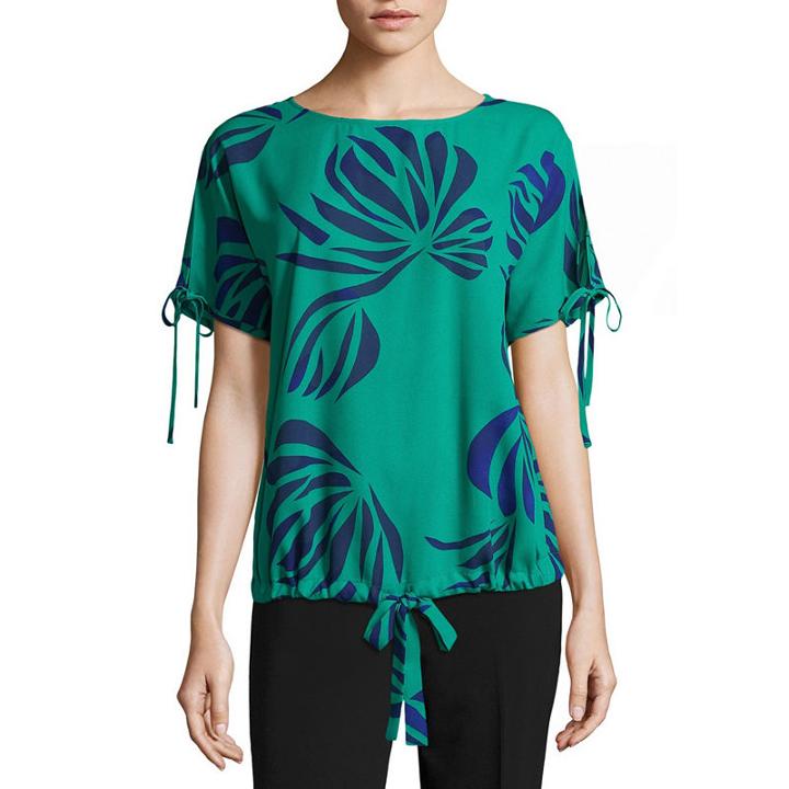 Liz Claiborne Short Sleeve Cold Shoulder Drawstring Hem Blouse