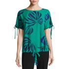 Liz Claiborne Short Sleeve Cold Shoulder Drawstring Hem Blouse