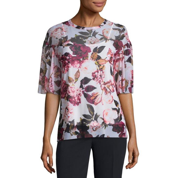 Worthington Short Sleeve Crew Neck Floral T-shirt-womens Petites