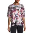 Worthington Short Sleeve Crew Neck Floral T-shirt-womens Petites
