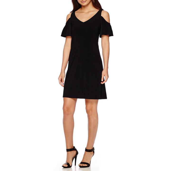 Msk Short-sleeve Cold-shoulder Knit Sheath Dress