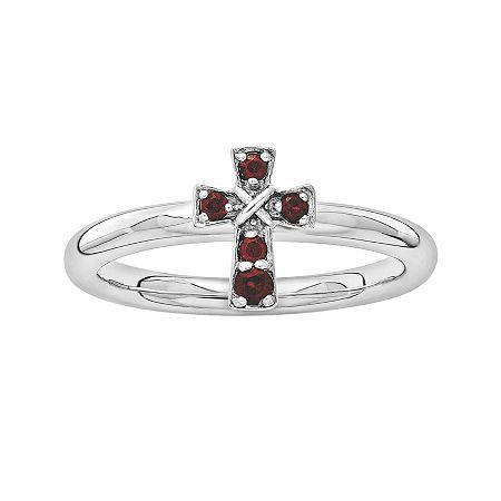 Personally Stackable Genuine Garnet Sterling Silver Cross Ring