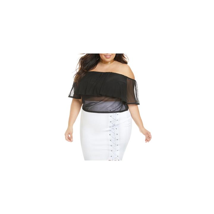 Fashion To Figure Elisa Mesh Off Shoulder Crop Top-plus