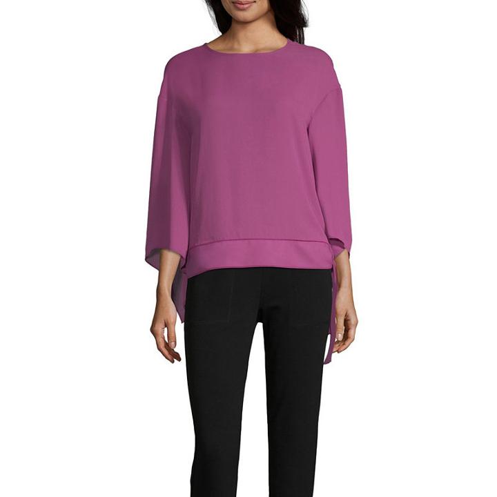 Worthington 3/4 Sleeve Side Tie Woven Top