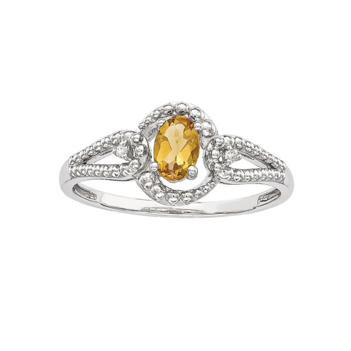 Womens Diamond Accent Yellow Citrine Sterling Silver Halo Ring