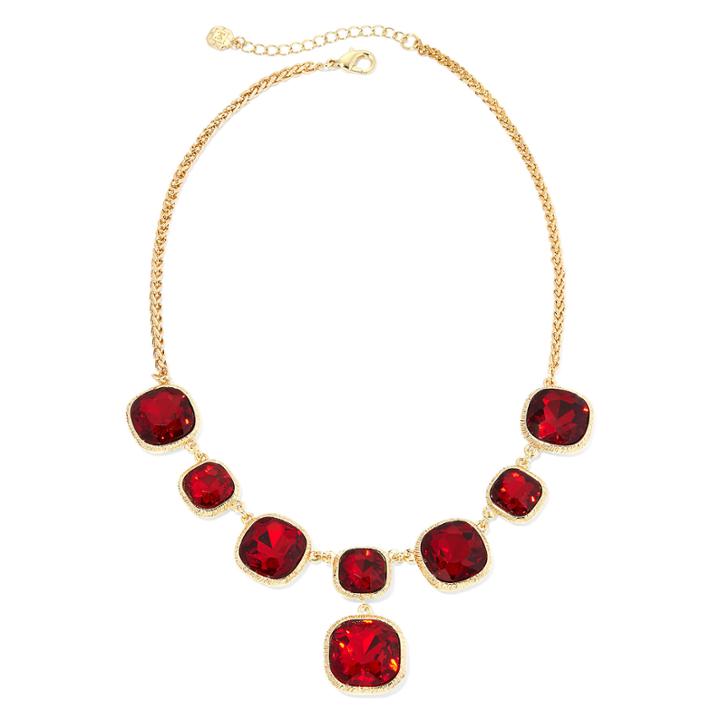 Monet Red Crystal Gold-tone Collar Necklace
