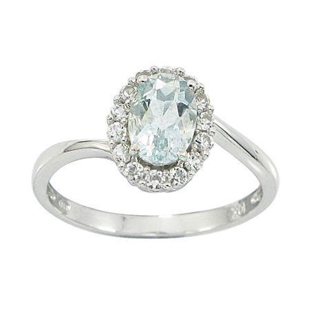 10k White Gold Genuine Aquamarine & Lab-created White Sapphire Ring