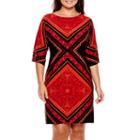 London Style Collection 3/4-sleeve Print Sheath Dress - Plus