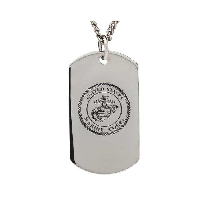 Marine Corps Sterling Silver Dog Tag Pendant Necklace