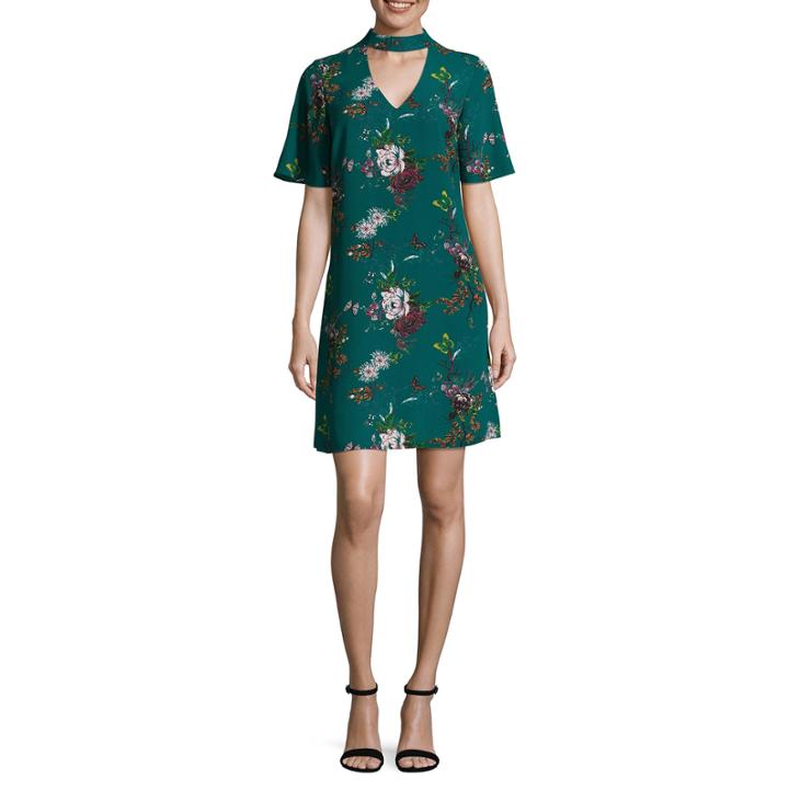 Worthington Long Sleeve Floral Shift Dress-talls