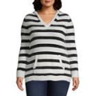 Derek Heart Not Applicable Long Sleeve V Neck Stripe Pullover Sweater-juniors Plus