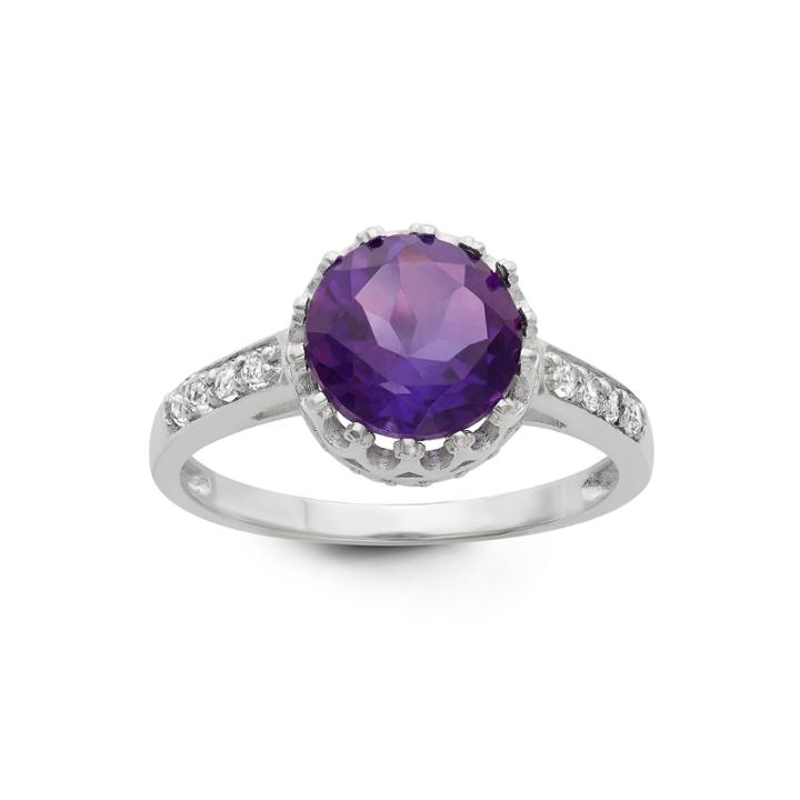 Sterling Silver Genuine Purple Amethyst Crown Ring