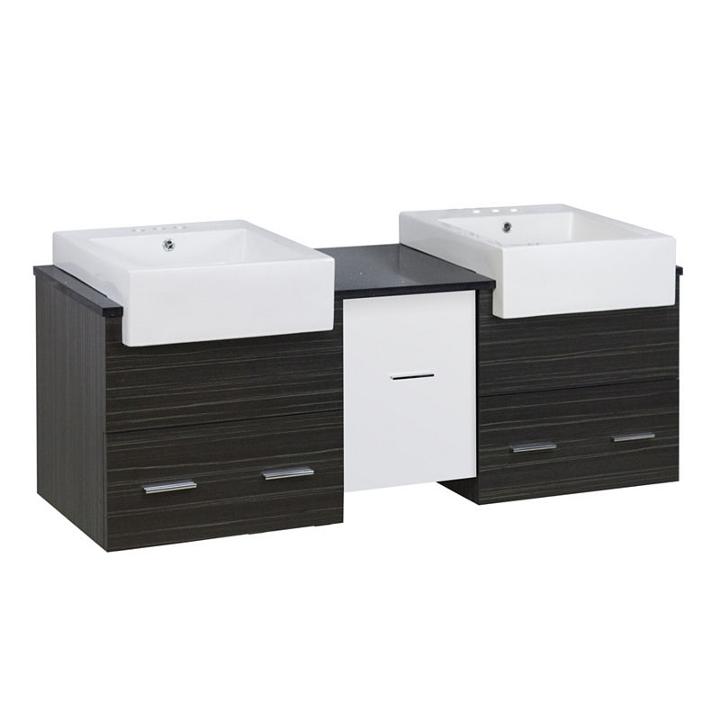 59.5-in. W Wall Mount White-dawn Grey Vanity Set For 3h4-in. Drilling Black Galaxy Top