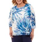 Alfred Dunner Out And About Asymmetrical Floral T-shirt- Plus