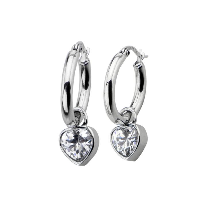 Heart Cubic Zirconia Stainless Steel Dangle Hoop Earrings