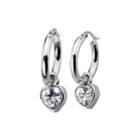 Heart Cubic Zirconia Stainless Steel Dangle Hoop Earrings