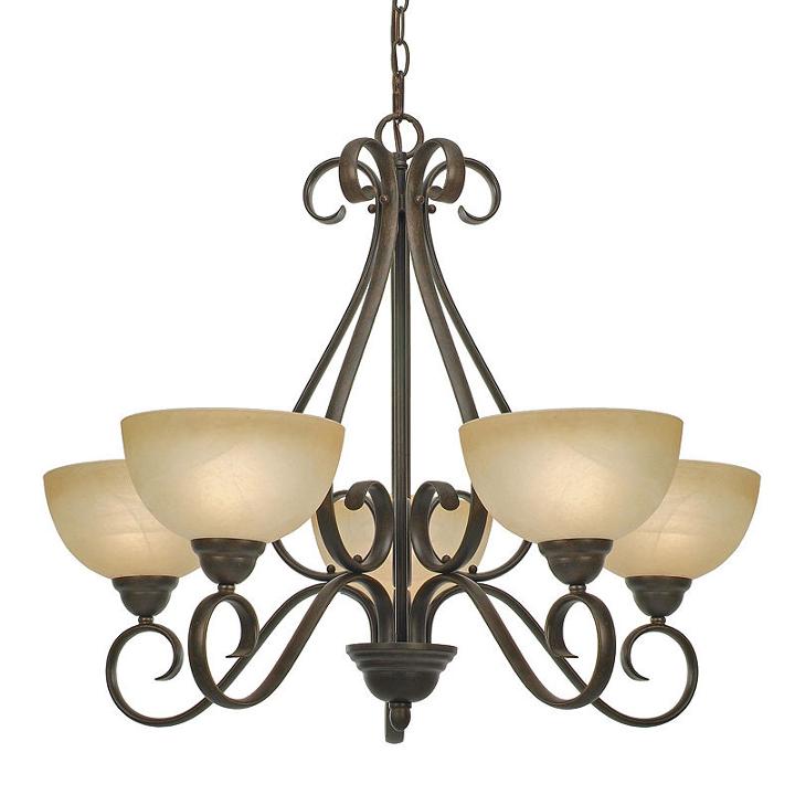 Riverton 5-light Chandelier In Peppercorn With Linen Swirl Glass