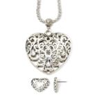Scroll Heart Pendant Necklace & Drop Earrings Boxed Set