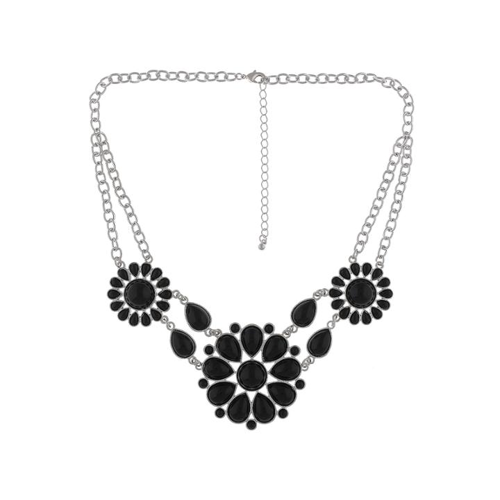 Decree Black And Silver-tone 3-circle Statement Necklace