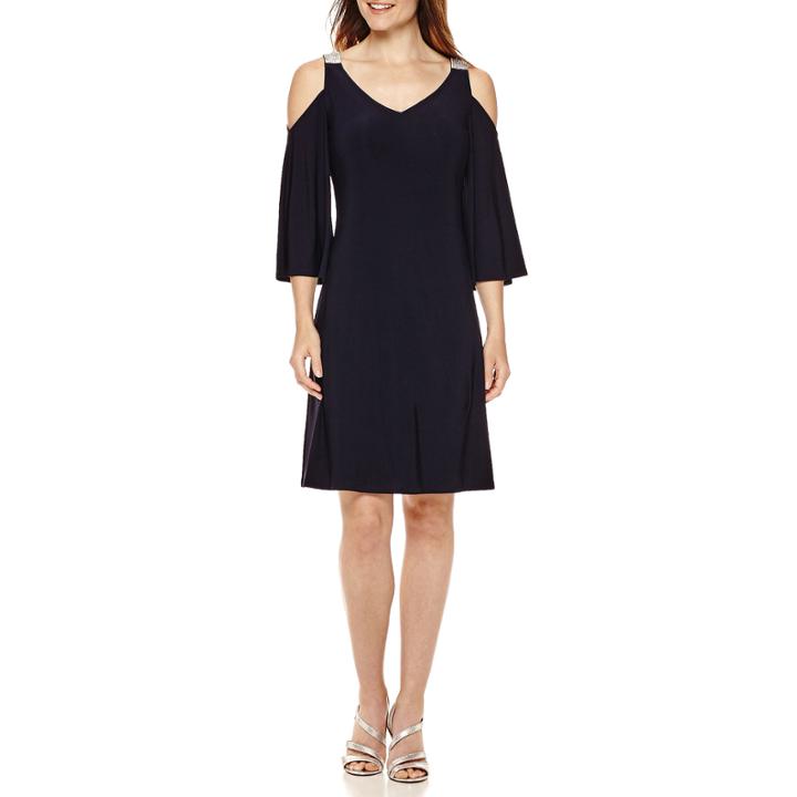 Prelude Sleeveless Cold-shoulder Navy Shift Dress
