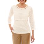 Alfred Dunner Emerald Isle 3/4 Sleeve Crew Neck T-shirt-womens Petites