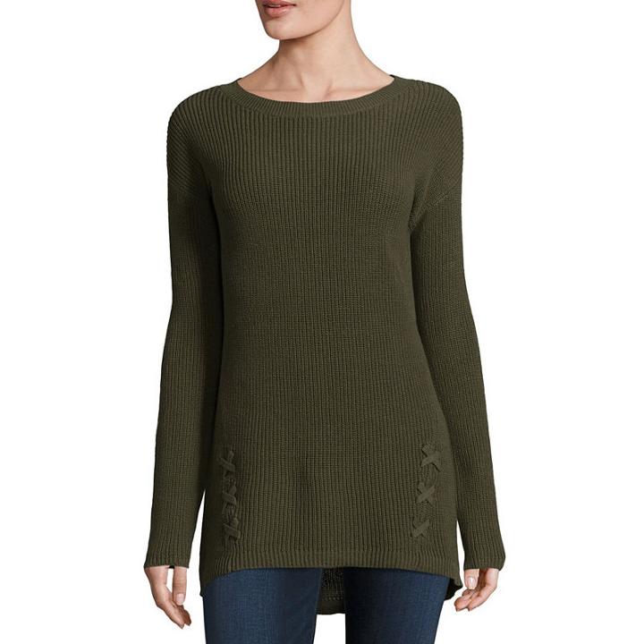 A.n.a Long Sleeve Elliptical Hem Crew Neck Sweater - Tall