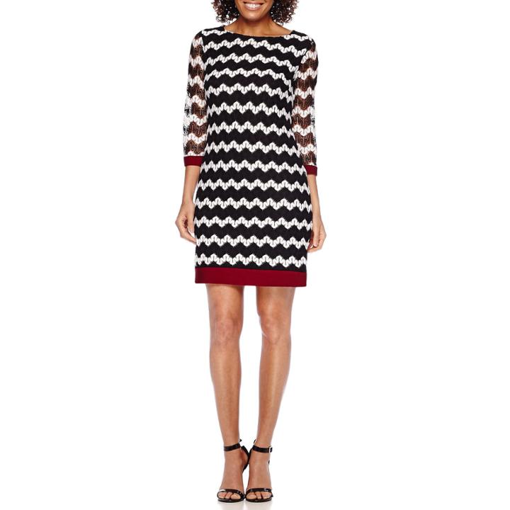 Studio 1 3/4-sleeve Chevron Knit Shift Dress - Petite