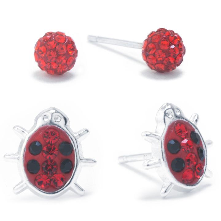Silver Treasures 2-pc. Red Crystal Sterling Silver Earring Sets