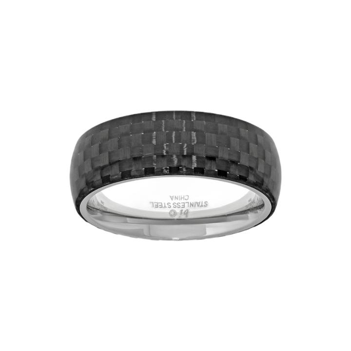 Mens Stainless Steel Band Ring With Carbon Fiber