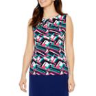 Chelsea Rose Sleeveless Keyhole Neck Geo Print Blouse