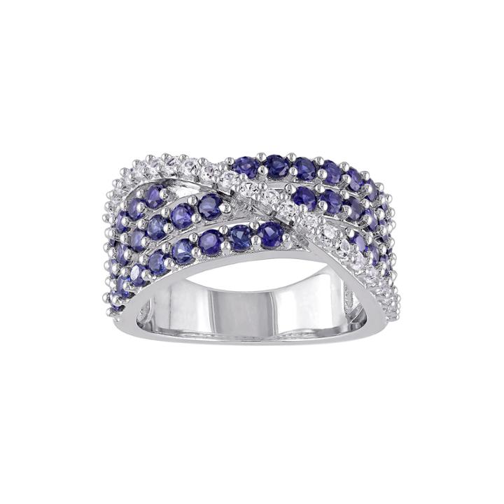 Lab-created Blue And White Sapphire Crossover Ring